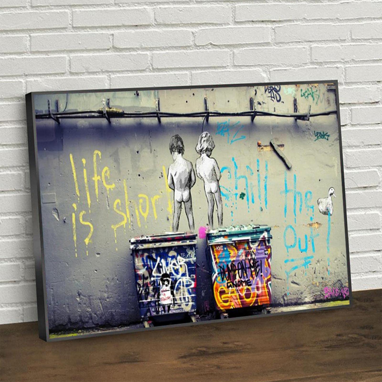 Chenbing Art Kunstdruck Banksy Wandbild XXL Leinwand-Bild Graffiti Street Art Print Modern Bild für Wohnzimmer Büro fertig Home Wanddekoration zum Aufhängen Mit Rahmen（70×120cm）27.6×47.2 Zoll