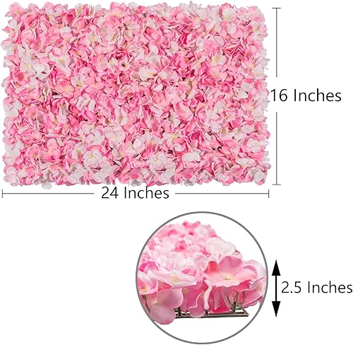 Miniatura 10 de U'Artliens - Juego de paneles de pared de flores, telón de fondo de pared artificial de 24 x 16 pulgadas, panel floral de hortensias de seda 3D para