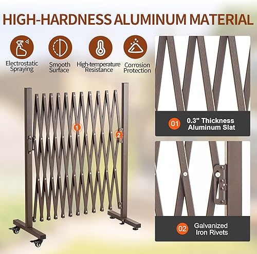 Miniatura 3 de TECSPACE Barricada de metal expandible industrial, tamaño de expansión 8.2 pies, amarillo y negro, Barricada de seguridad de acero duradero con