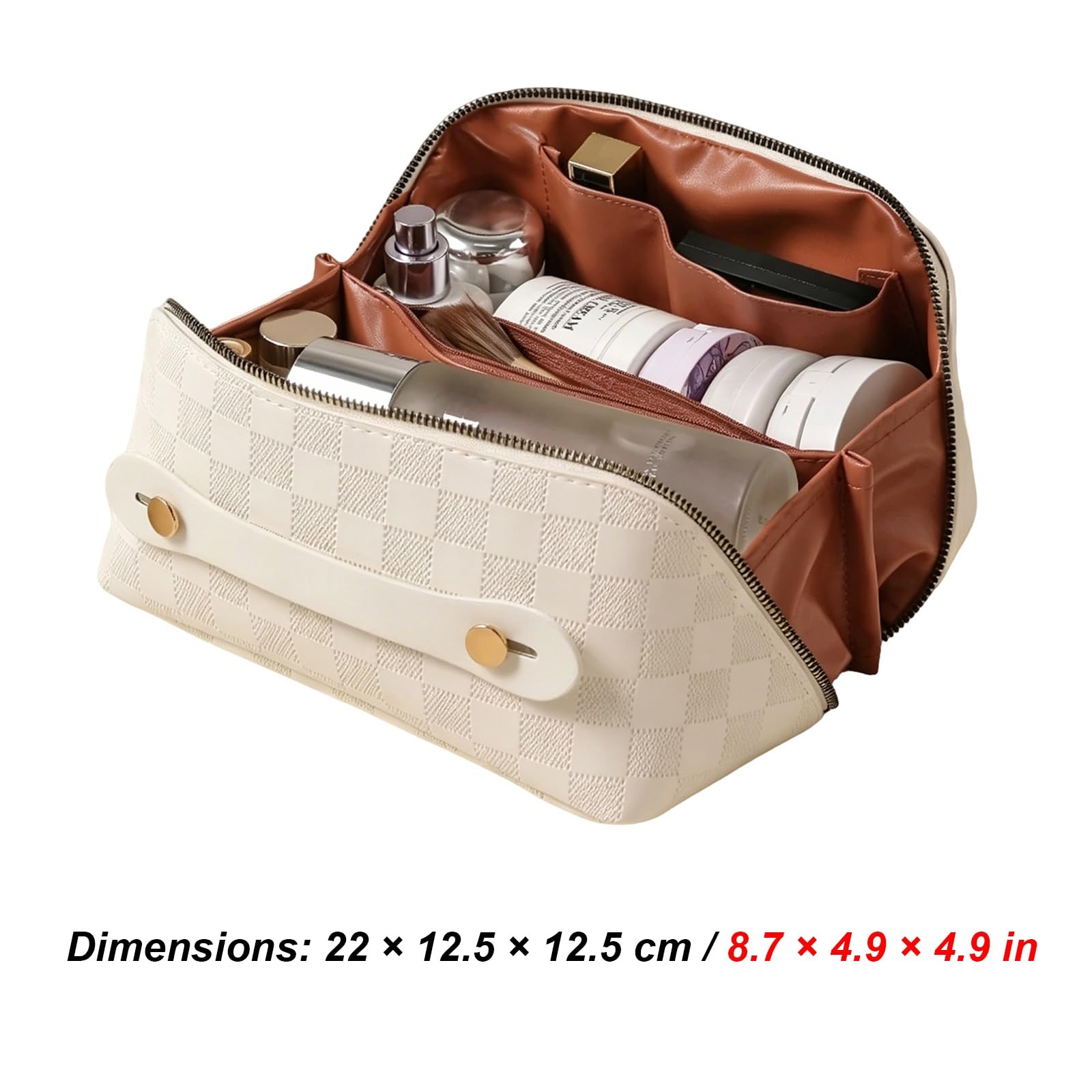Geräumige Kosmetiktasche, Beauty Case, Strapazierfähiges Leder, Große Öffnung für Einfachen Zugriff, Leicht zu Reinigen, Geräumiger Stauraum für Große Gegenstände(White)