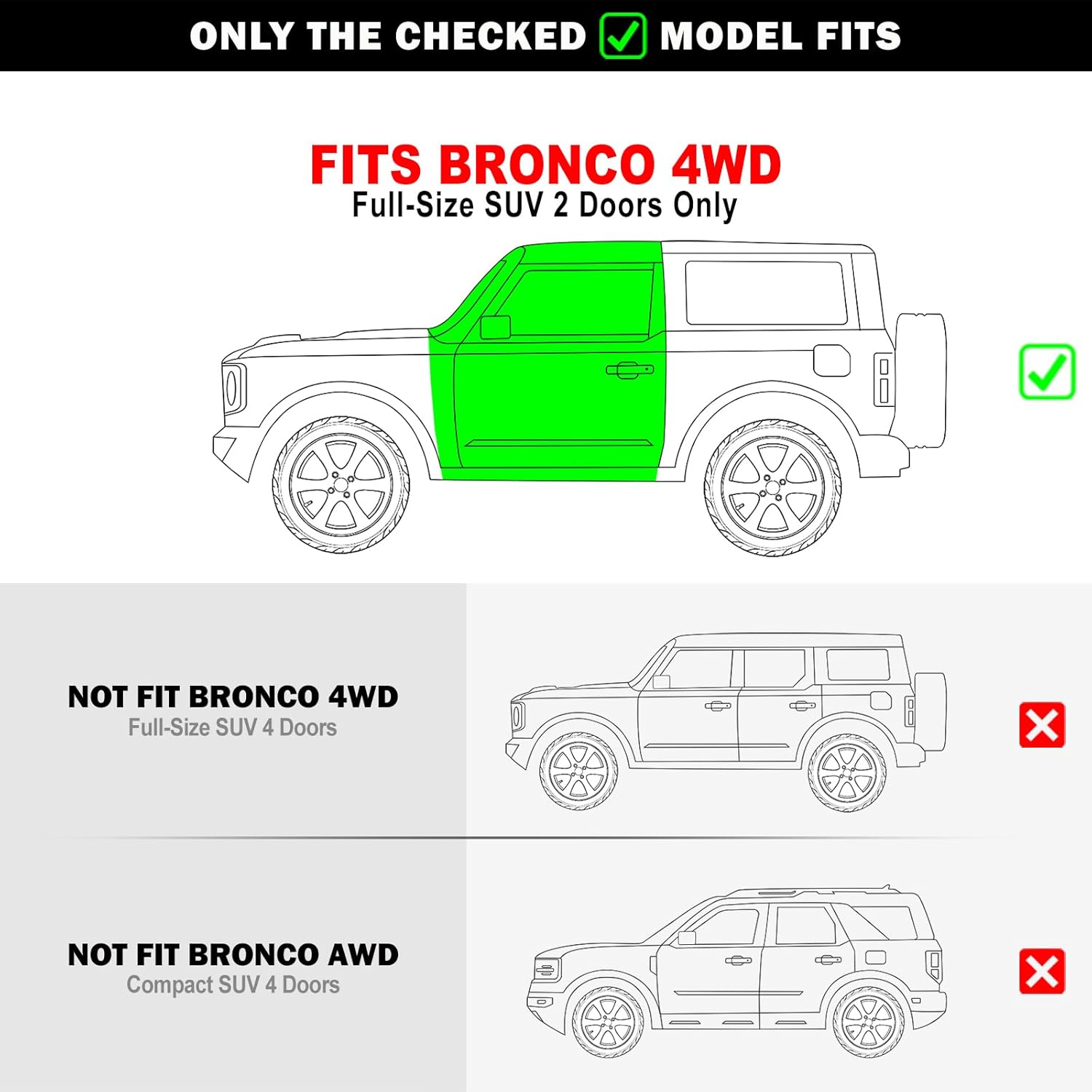 Tuxtreme Black Running Boards Style Compatible with Ford Bronco 2021-2026 Sport Utility 2-Door (Nerf Bars Side Steps Side Bars)