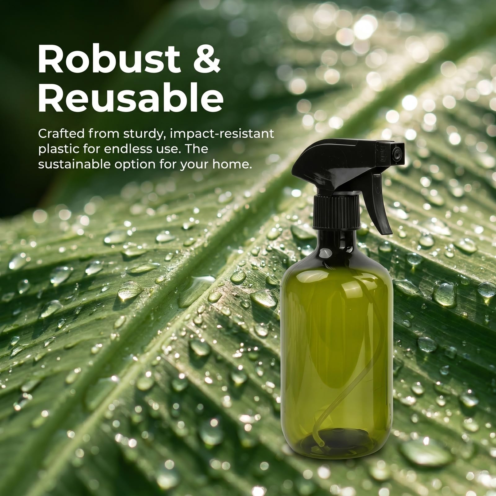 Pack de 2 Botellas Pulverizadoras 500 ml, Spray Recargable con Boquilla Ajustable, Antigoteo, Pulverizador de Plástico Ligero para Limpieza, Plantas, Cabello y Hogar, Verde Oscuro