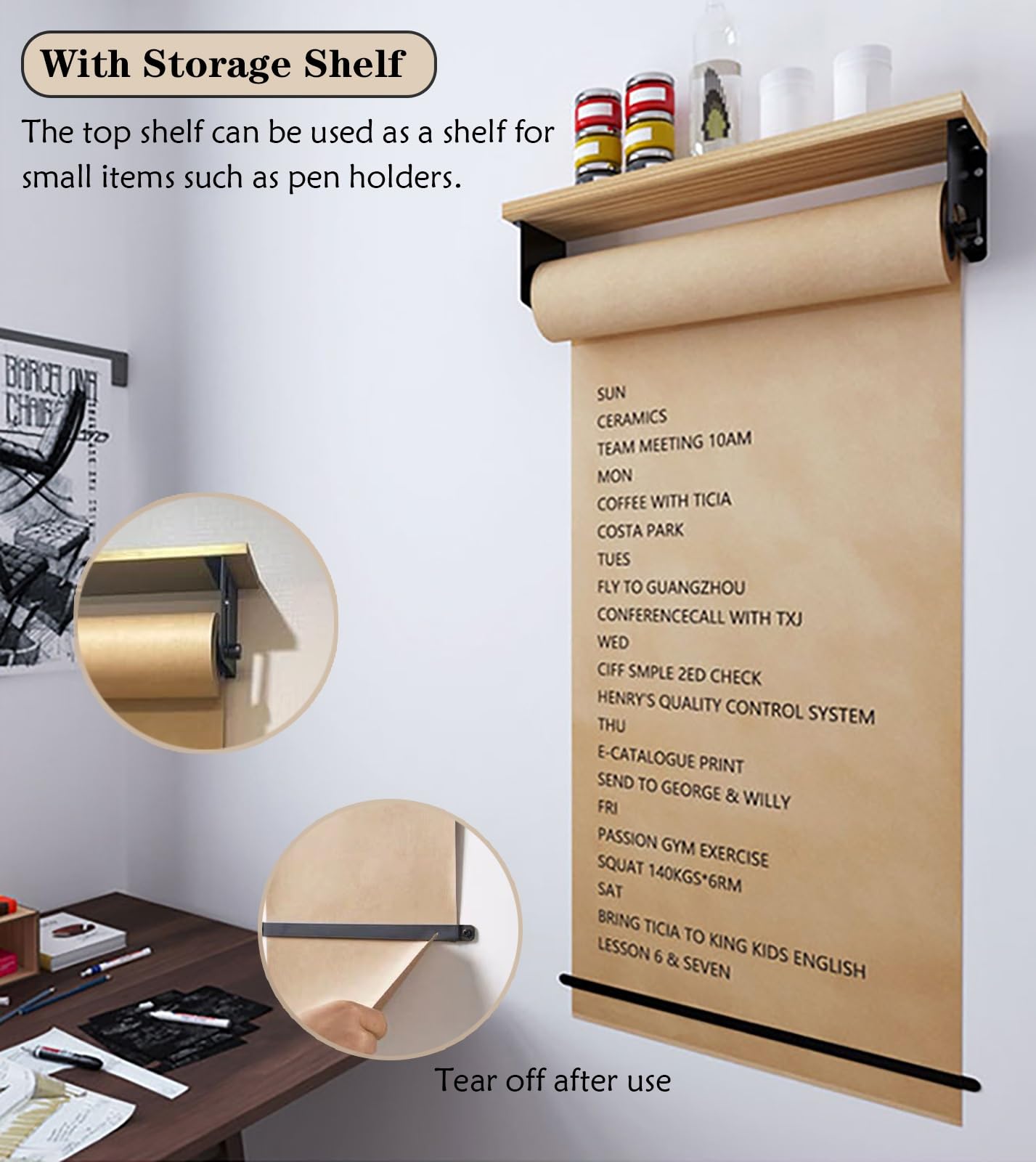 Dozownik rolek papieru kraftowego o szerokości 71 cm / 99 cm – zawiera 50 m rolki papieru do list rzeczy do zrobienia, wystrój domu wiejskiego i tablice ogłoszeń, wszechstronna dekoracja ścienna i