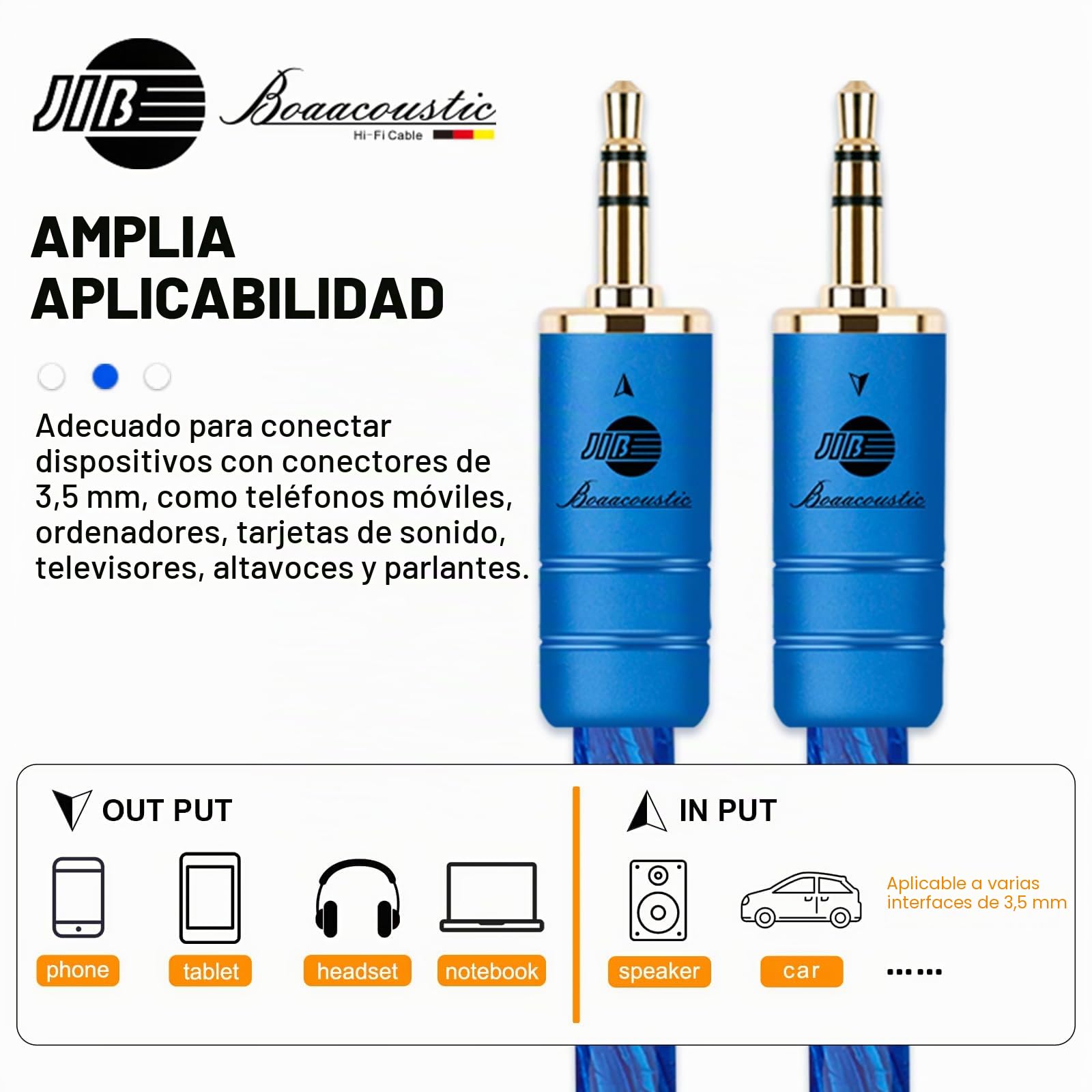 BOAACOUSTIC Cable Audio Jack 3.5mm Macho a Macho Audiophiles HiFi S-OCC Estéreo Nylon Trenzado Auxiliar con Autoradio Auriculares Altavoz TV teléfono móvil MP3 1M