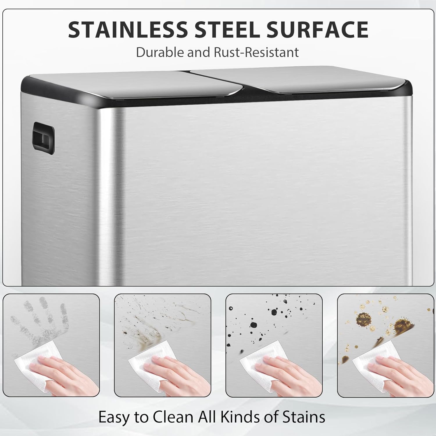 SUPER DEAL Kitchen Trash Can, 16 Gallon 60L Dual Stainless Steel Garbage and Recycling Bin with Foot Pedal for Kitchen, Living Room, Office, Removable Inner Buckets Soft Close Lid Odor Proof, Silver - Image 8