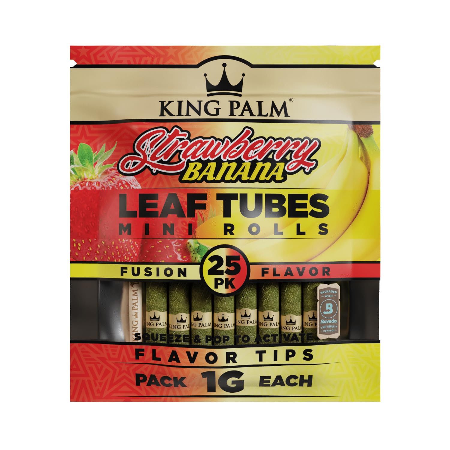 King Palm | Strawberry Banana | 25 Palm Leaf Pre Rolled Cones | Size: Mini 1g | 1 Pack = 25 Rolls