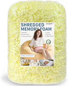 Jecqbor Bean Bag Filler: High-Density Ergonomic 5lbs Shredded Memory Foam Filling with Vacuum-Packed DIY Stuffing for Dog Beds, Punching Pillows & Kids Bean Bag Chair Refills