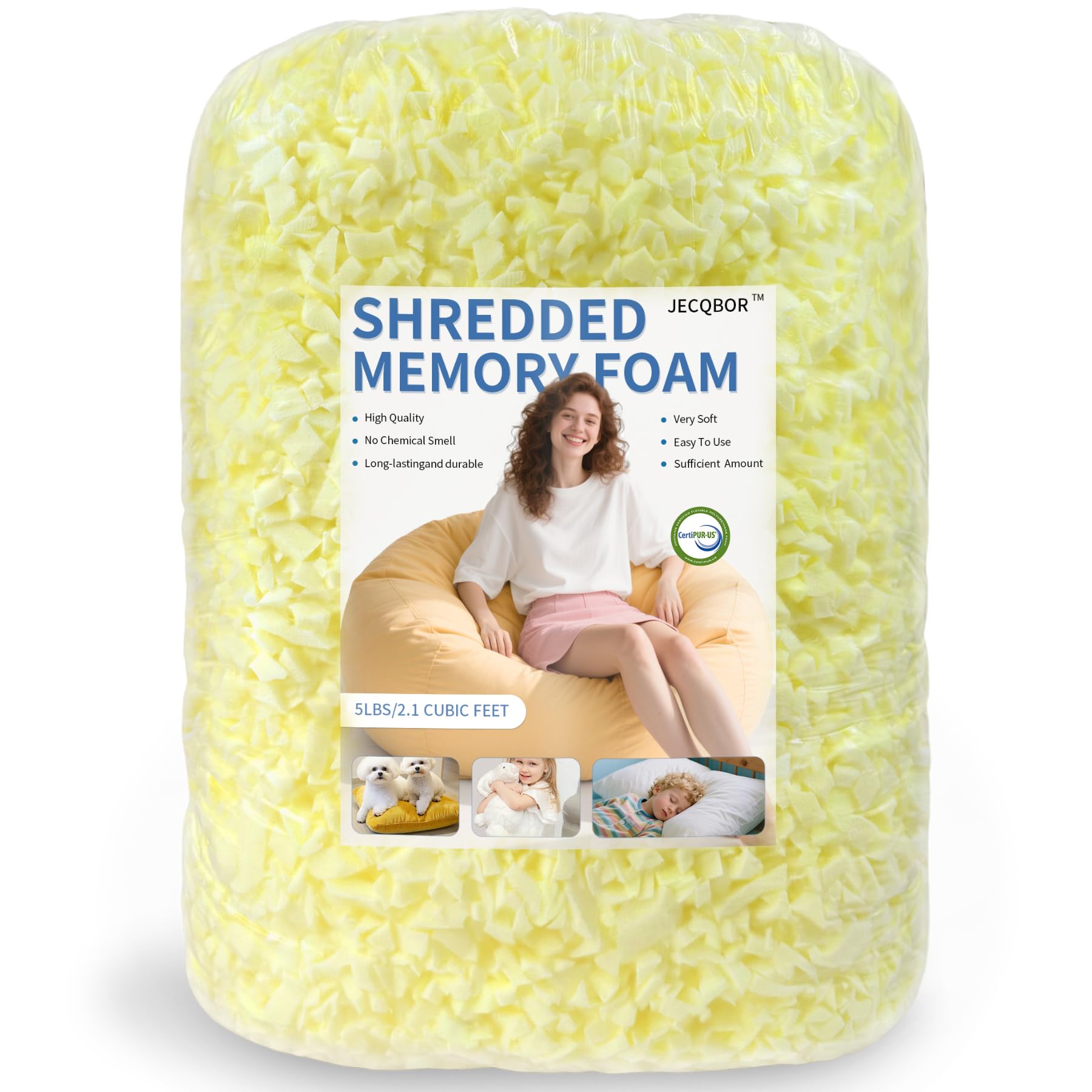Jecqbor Bean Bag Filler, High-Density 5lbs Shredded Memory Foam Filling
