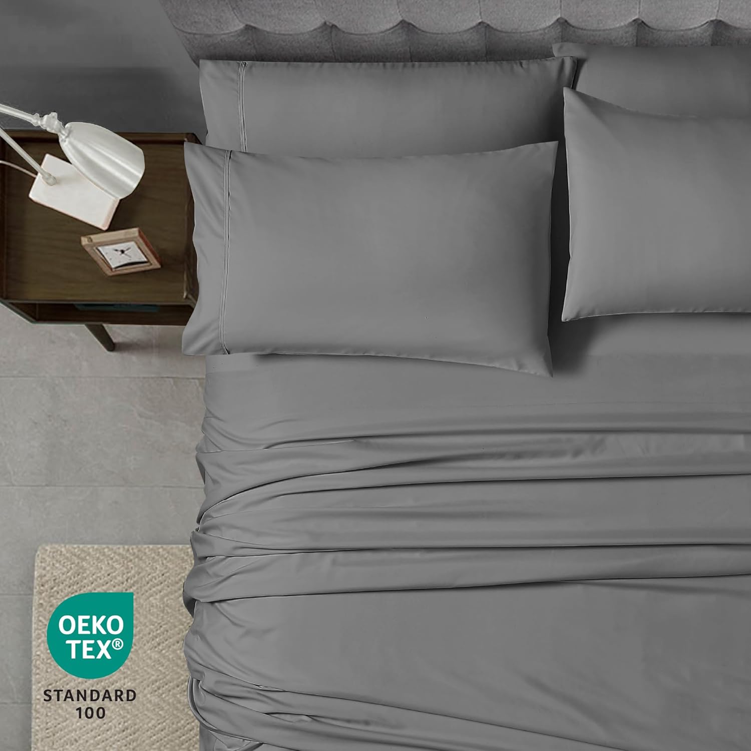 Home Collection Micro Caress Luxurious Sheet Set, 90GSM 4 -Piece Queen Size with 2 Additional Pillowcase, Gray Color