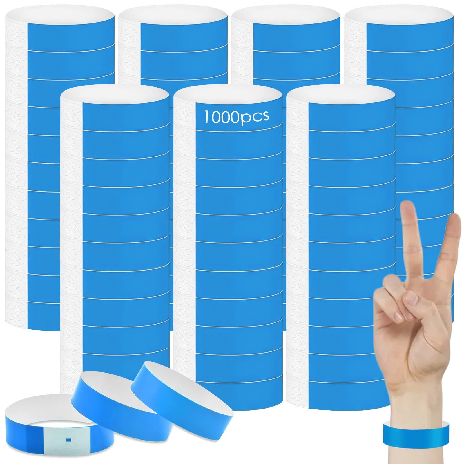 Pack of 1000 Admission Bands, Festival Inlet Bands, Waterproof Neon Bracelets, Paper for Events, Colourful Wrist Party Bands for Party, Music Festival, Concert Competition (Blue)