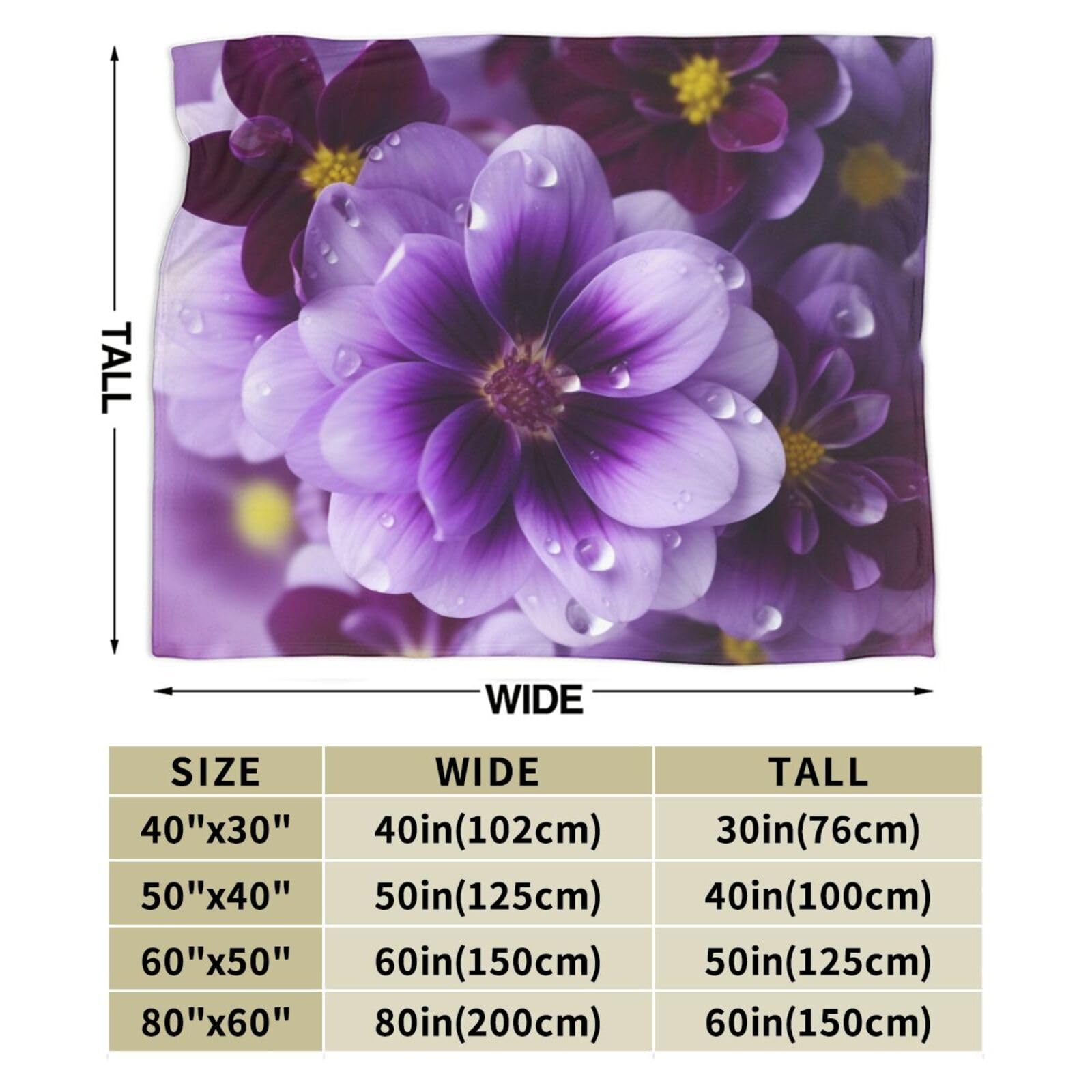 Coperta in flanella con stampa floreale viola, per letto, ultra morbida, in micropile, leggera, calda, per divano, coperta a quadri, 152 x 127 cm
