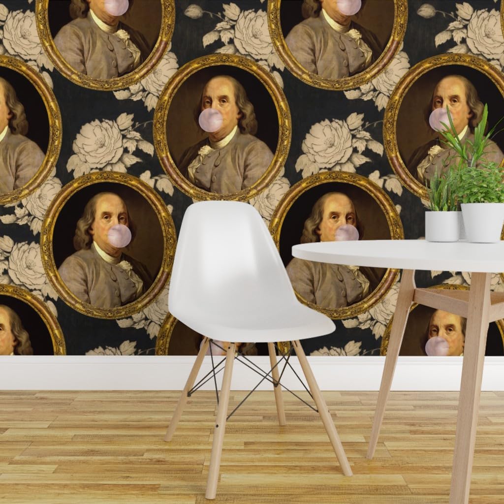 Removable Wallpaper 12ft x 2ft - Benjamin Franklin Portrait Historical Botanical Gum Custom Pre-Pasted Wallpaper by Spoonflower