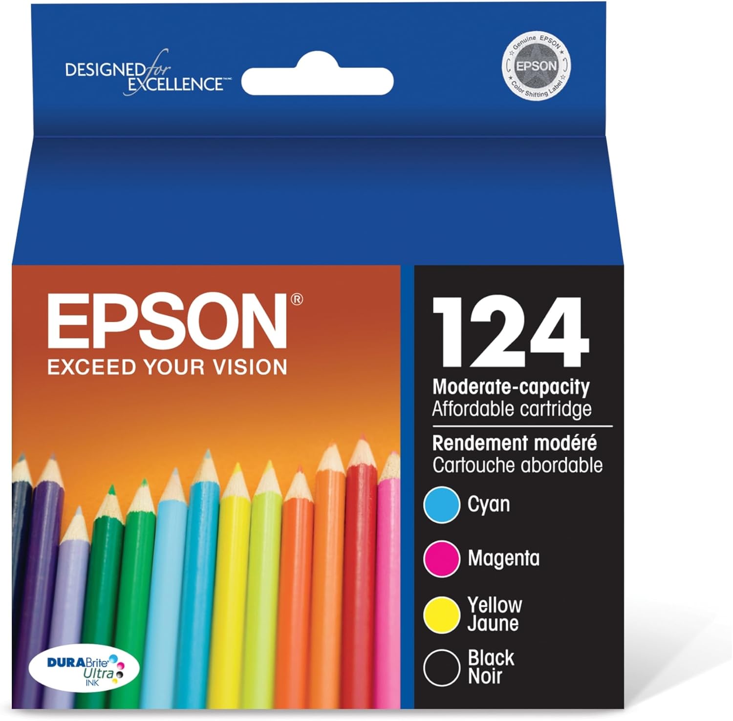 EPSON 124 DURABrite Ultra Ink Black & Color Cartridge Combo Pack For Stylus NX-125, NX-127, NX-130, NX-230, NX-330, NX-420, NX-430, WorkForce WF-320, WF-323, WF-325, WF-435