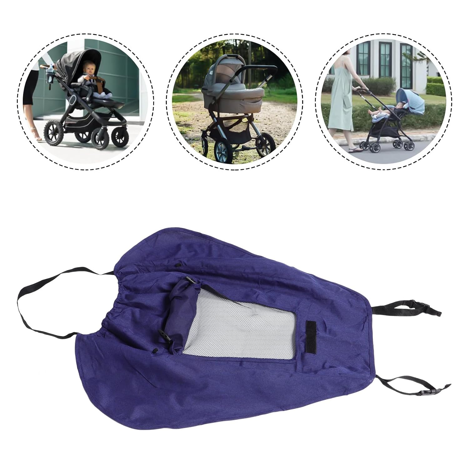 Universal Stroller Sun Shade Cover, Breathable Stroller Parasol with Anti-uv Sun Protection and Rain Shield, Navy Blue Canopy for Outdoor Use