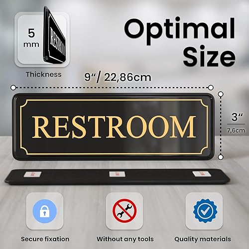 Miniatura 8 de Letrero de baño para pared de puerta de oficina, letreros de baño para hogar y negocios, letrero de armario de agua, adhesivo blanco y negro de 9 x