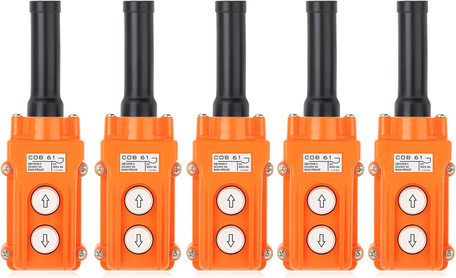 5Pcs Rainproof Crane Push Button Switch, COB61-UP-DOWN Crane Pendant Control Station Push Button Switch with Rubber Cable Barrel