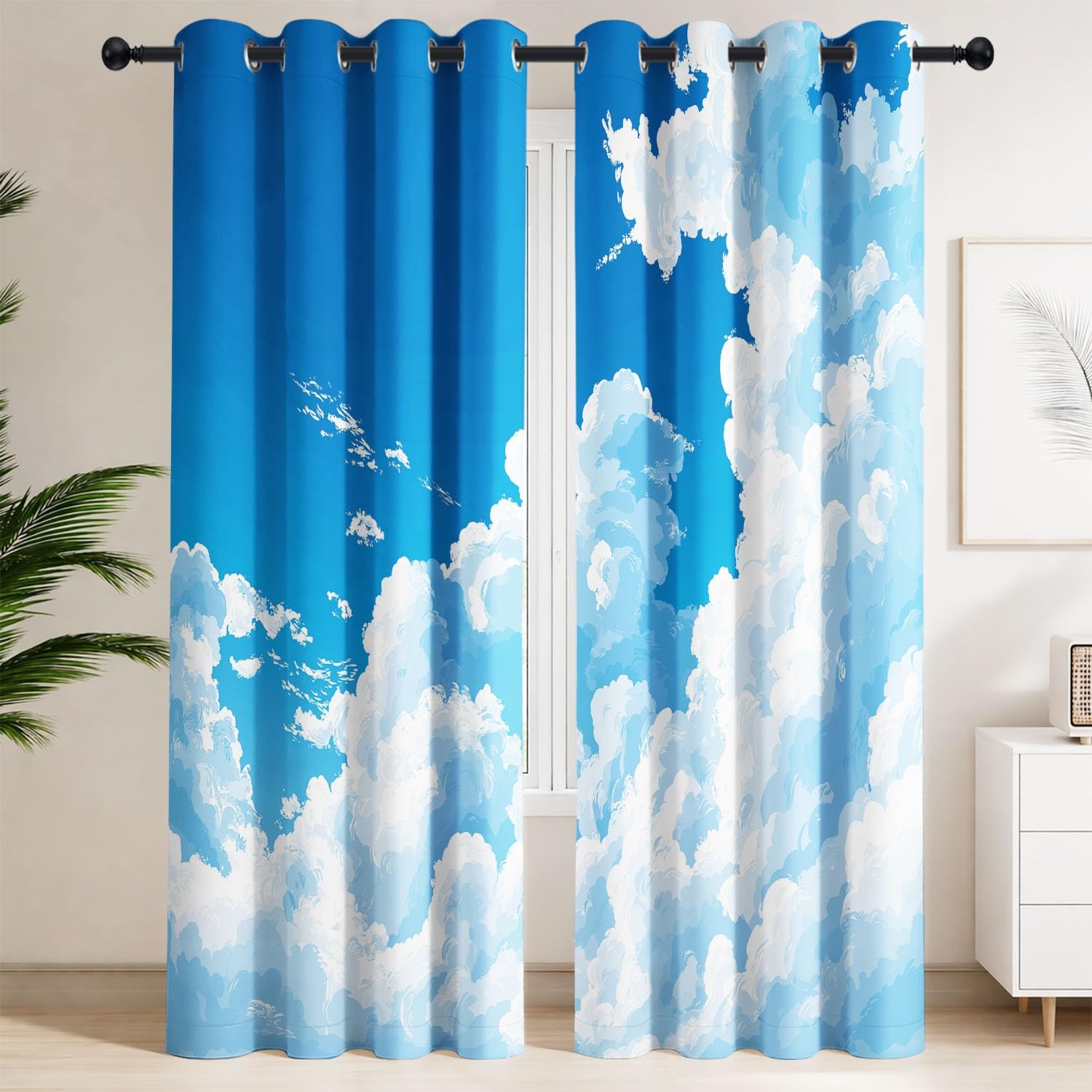 Rideau occultant ciel nuage bleu blanc thermique 140x200 lot de 2