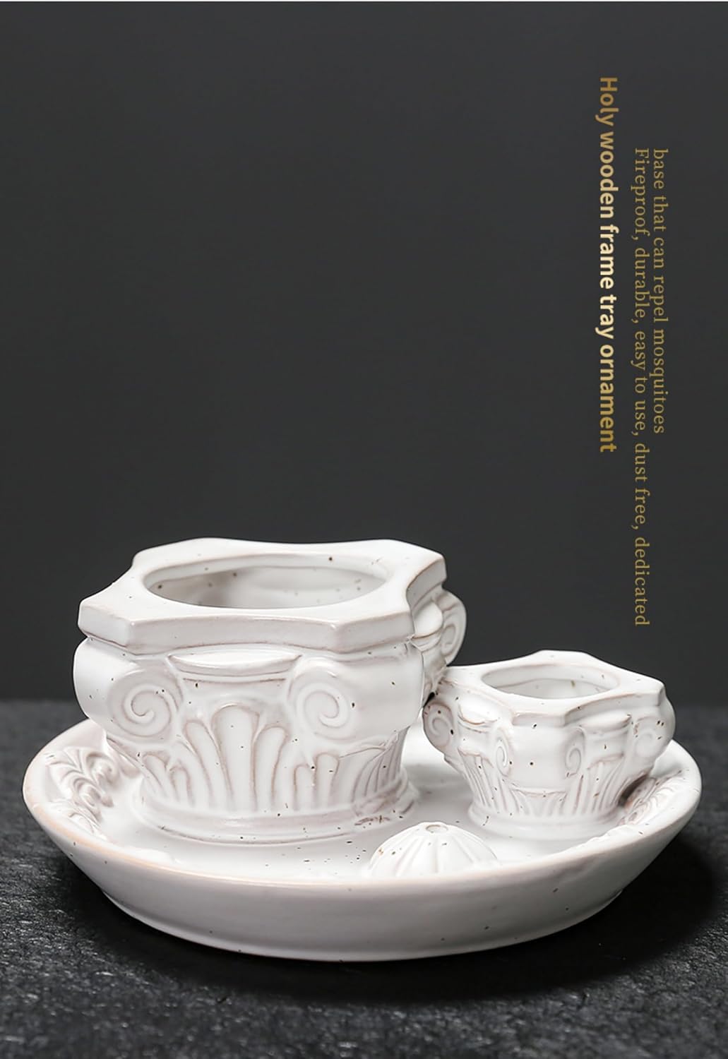 4-in-1 Ceramic Incense Holder & Ash Catcher Tray, Multi-Functional Design for Sage, Palo Santo, Incense Sticks, and Candles- Elegant White Tray for Meditation, Yoga and Home Decor