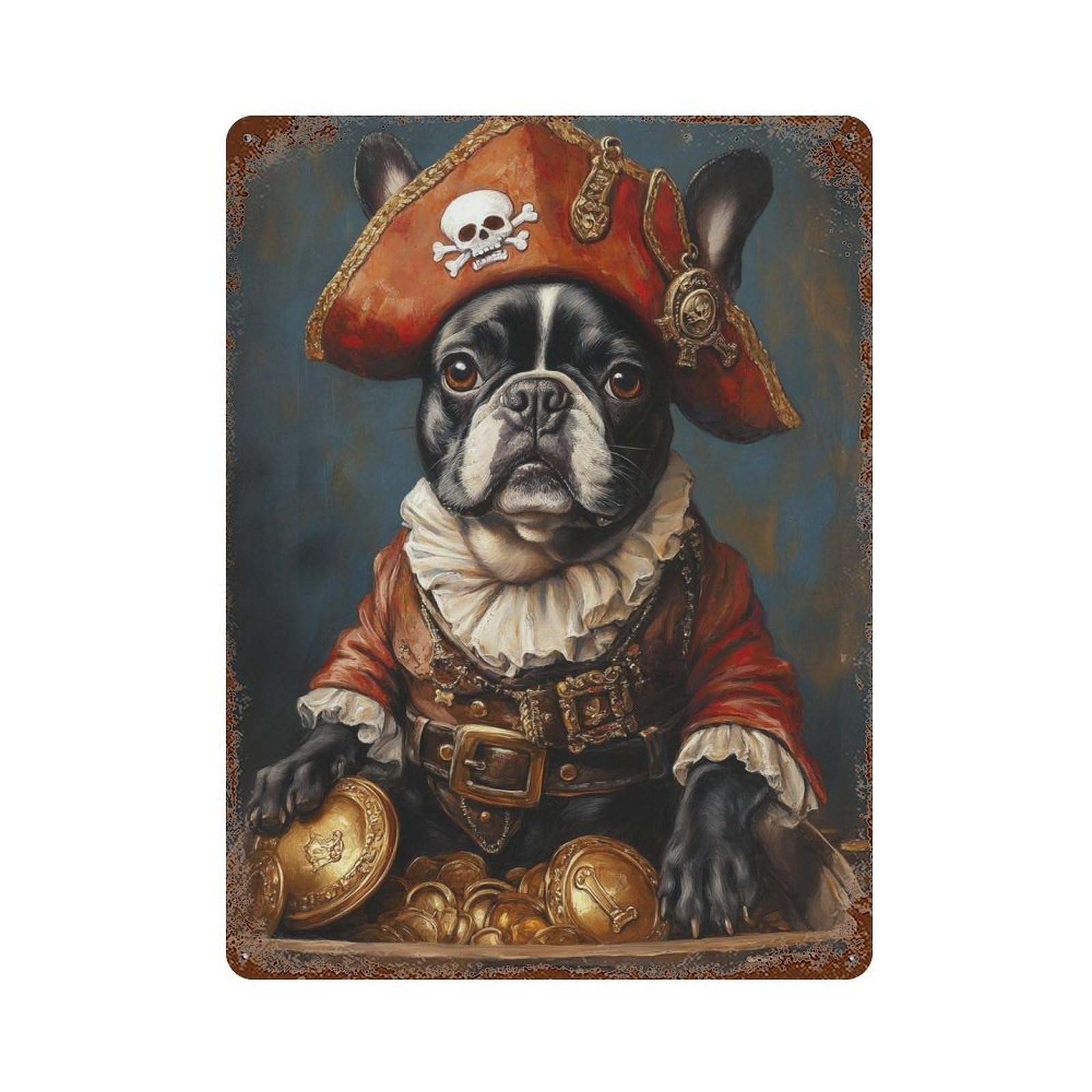 Pirate Dog Treasure Chest-9 Decorative Tin Sign 15.7"x11.8", Shabby Chic Decor for Garage, Pub Or Kitchen