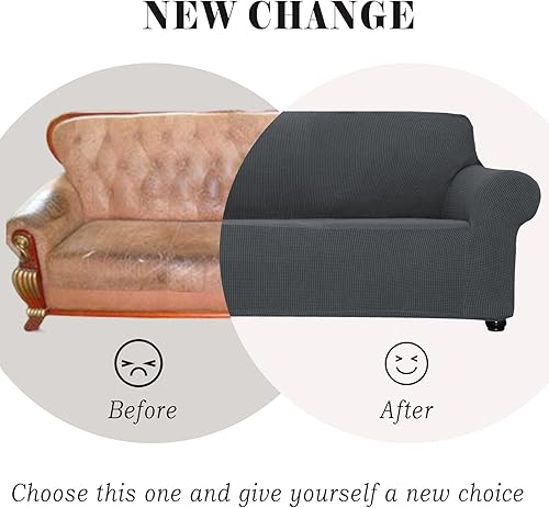 Miniatura 5 de Funda elástica suave para sofá de 3 cojines, protector de muebles, transpirable, lavable, tela jacquard, cuadros pequeños con parte inferior