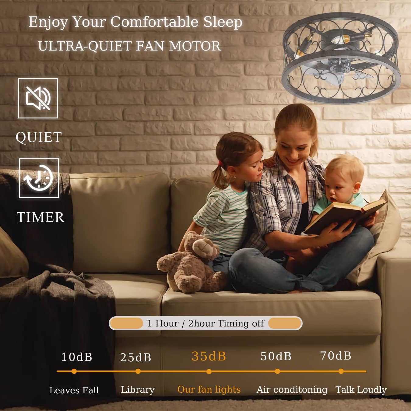 YUEGOO Ceiling Fans with Lamps,6 Speed Reversible Timer Ceiling Fans with Lights and Remote Silent Industrial Black Adjustable 3 Color Temperature Ceiling Fan with Lighting for Living Room/J