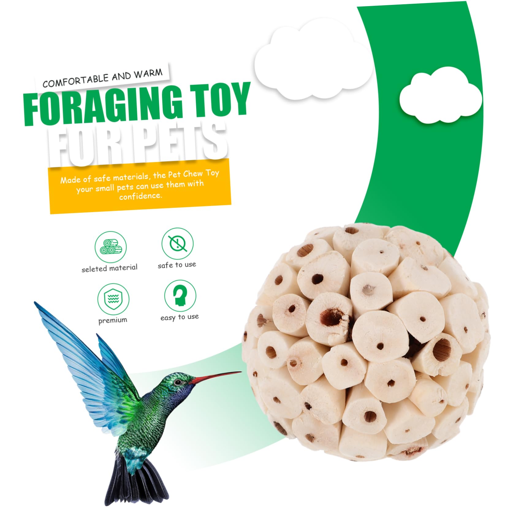 Jouet à Mâcher pour Oiseaux Balle Naturelle à Déchiqueter 6 Pcs en Bois