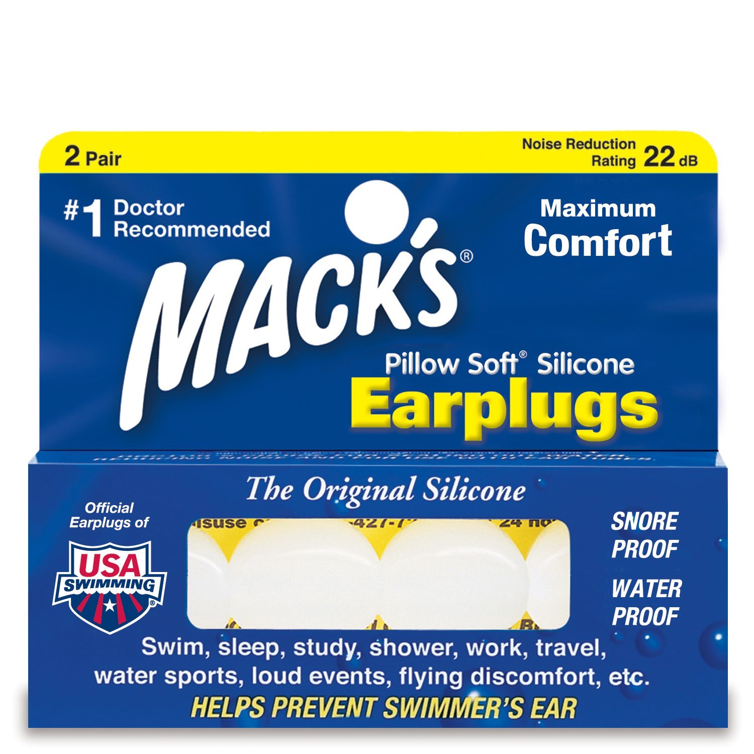 Mack's Pillow Soft Earplugs White 2 Pairs (Pack of 3)