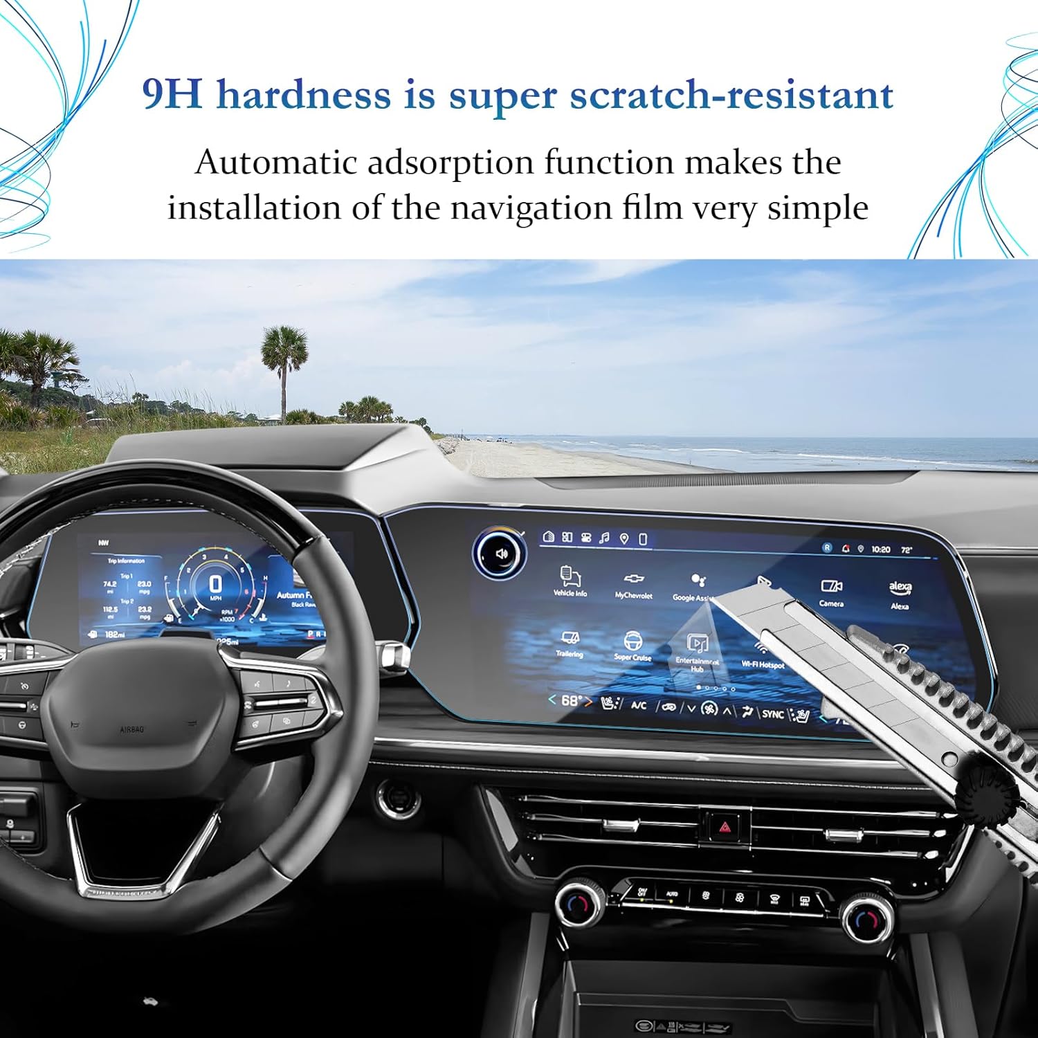 SKTU 2PCS for 2025 2026 Chevy Tahoe Screen Protector for 2025+ Chevrolet Tahoe/ Chevrolet Suburban 17.7-Inch Navigation & 11-Inch Instrument Screen [9H Hardness, Ultra Clear, Anti-Glare&Scratch] 2025 2026 Chevy Tahoe Accessories Screen Protective Film Tempered Glass