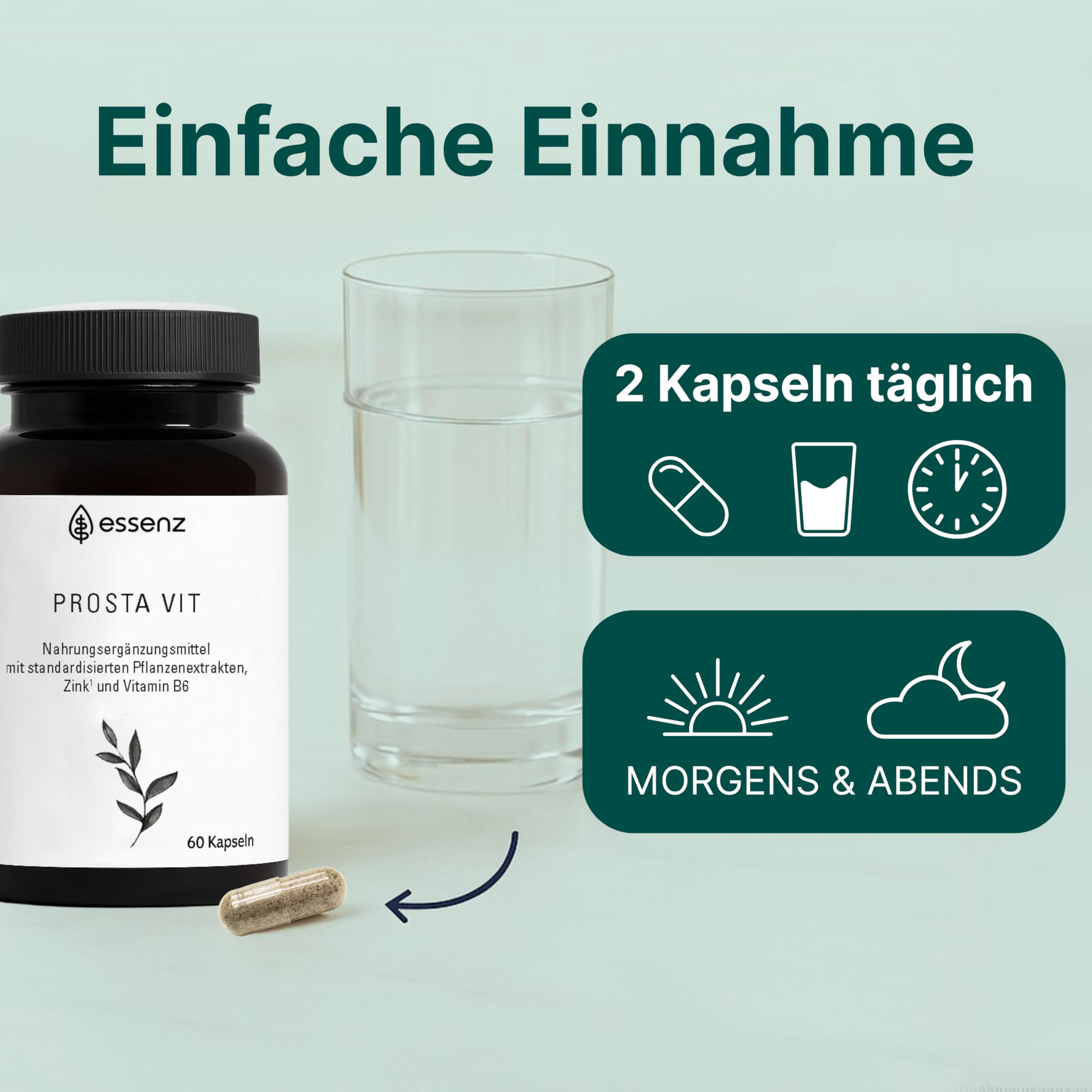 ESSENZ - Prosta Vit 2x60 Kapseln - Natürliche Prosta Vit Kapseln mit Kürbiskern-, Sägepalm- & Brennnesselwurzelextrakt. Zur Förderung des Wohlbefindens