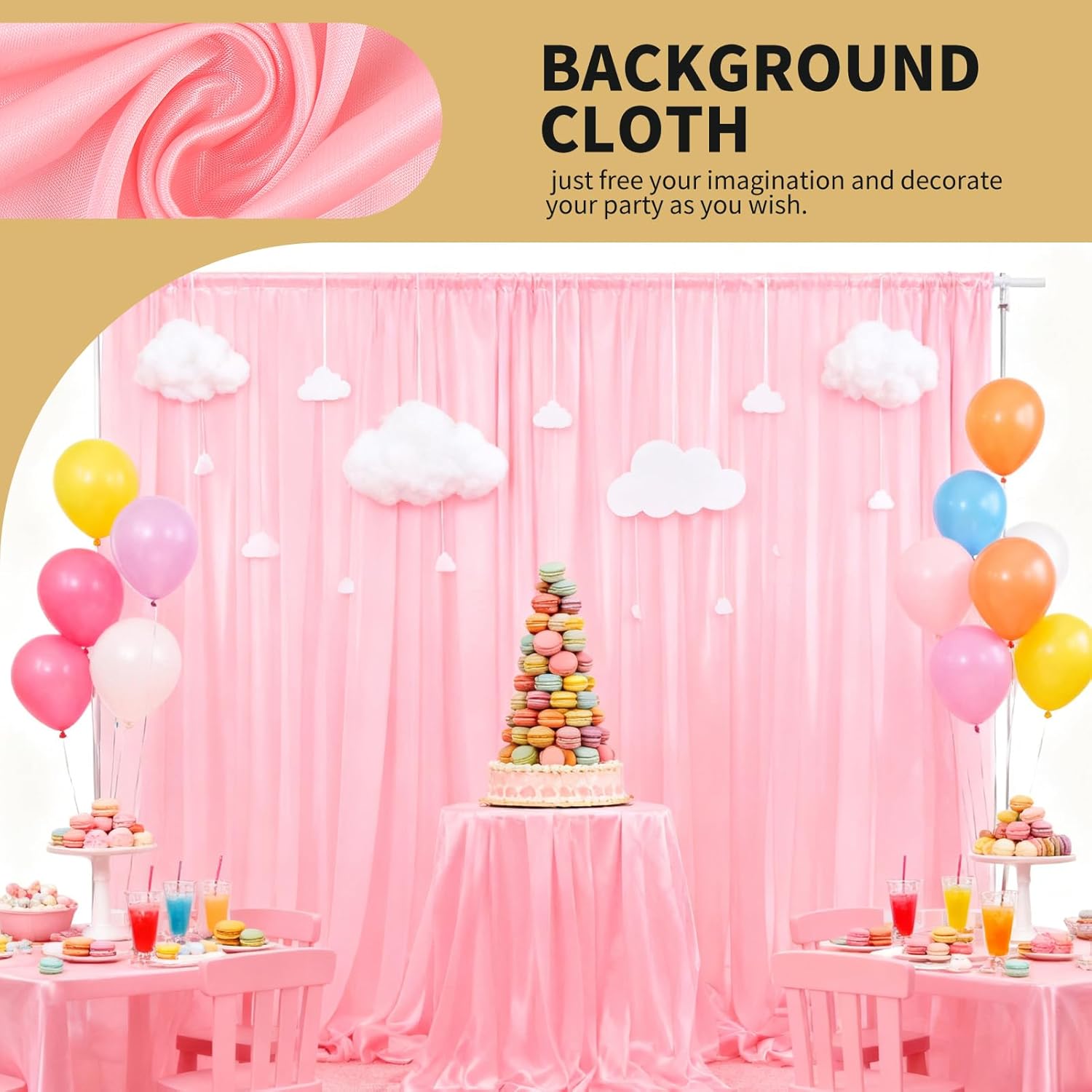 10x10FT Photo Stage Backdrop 2 Panels Curtains Drapes for Photography and Party (Pink)