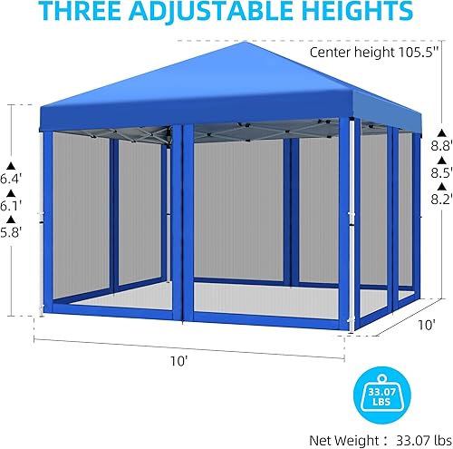 Miniatura 2 de DWVO Tienda de campaña desplegable de 10 x 10 pies con red, fácil de instalar, toldo para patio al aire libre, tienda de campaña con 4 cuerdas, 8