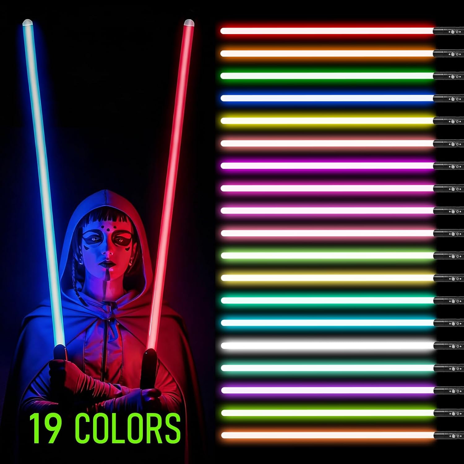 Light up Saber 19 RGB Colors 3 Modes Sounds, Rechargeable and Detachable, Metal Hilt Dueling 38inch Light Saber for Adults Cosplay Swords Dress Up Parties Christmas Halloween (Black)