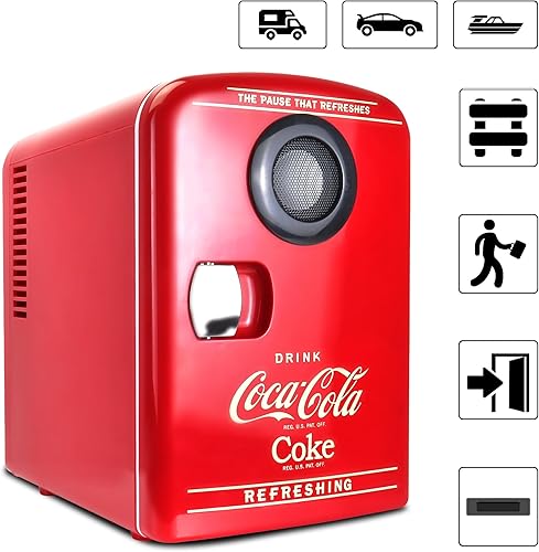 Miniatura 5 de Coca-Cola - Mini refrigerador portátil con altavoz Bluetooth de 12 V, cables de alimentación CA/CC incluidos, altavoz compacto y enfriador