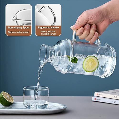 Miniatura 5 de E WECIAL Jarra de vidrio de borosilicato con tapa, jarra de agua grande resistente al calor, fácil de limpiar para leche fría y bebidas calientes