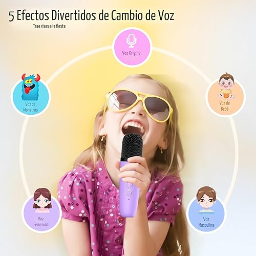 Miniatura 4 de Heroange - Micrófono de karaoke y máquina de juguetes para niños y adultos, mini altavoz Bluetooth portátil con 2 micrófonos inalámbricos, regalos
