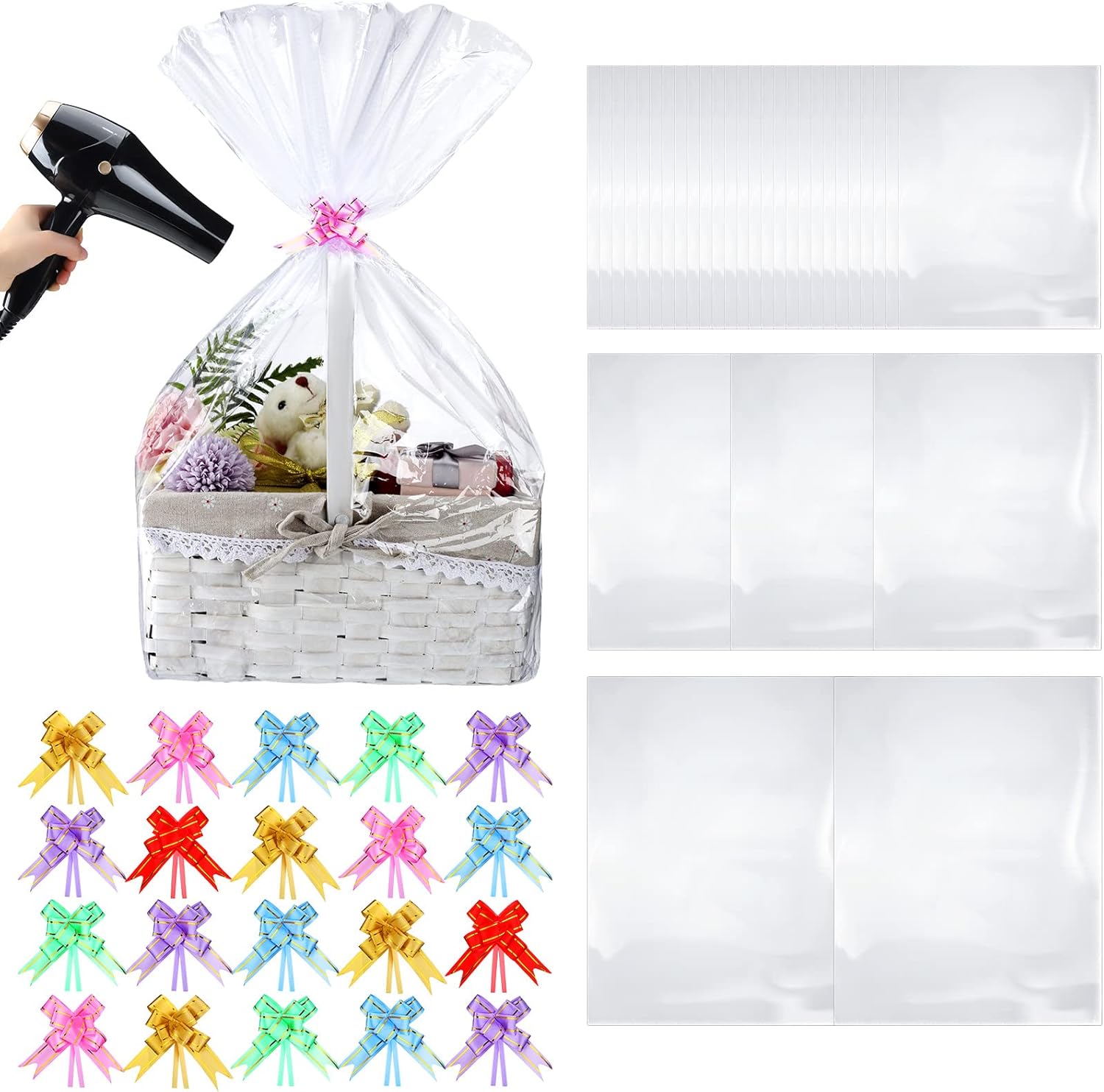 3 Sizes Shrink Wrap Bags for Baskets Clear Plastic Heat Shrink