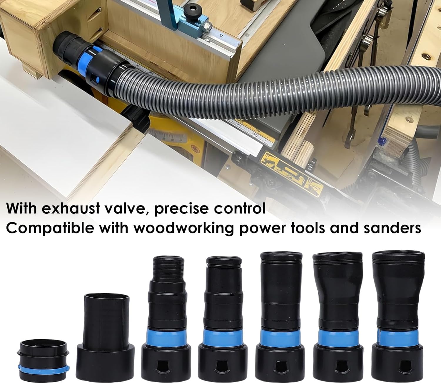 7PCS Dust Collection Hose Adapters Kit for Home Shop Vacuum Hose, Quick Click Expanded Adapter Multi Brand Power Tools Sander Adapter Set for Home Workshop Vacuuming System