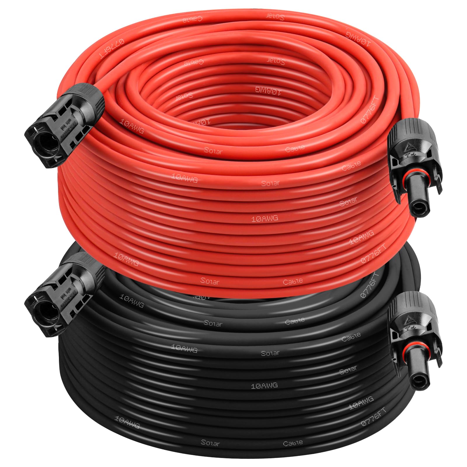 10AWG Solar Extension Cable 200FT – 2 Pack Red &amp; Black PV Wire with Solar Connectors, 84-Strand Tinned Copper, Dual XLPE Insulated, Outdoor UV-Resistant Cable for RV, Inverter, Battery