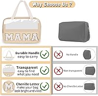Vista 4 de izuzta Bolsas de maquillaje transparentes con letras de chenilla tipo tote, bolsa de maquillaje preppy con asa, Moda