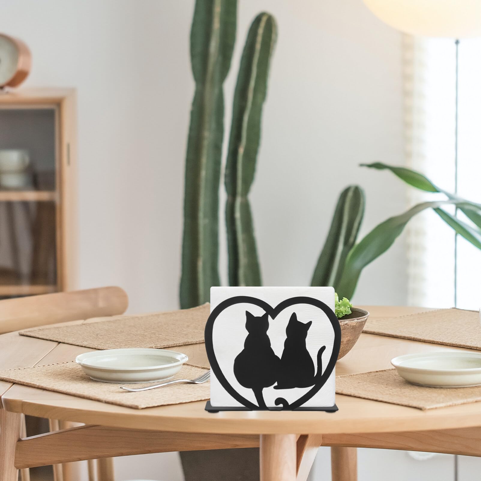 Cute Cat-Shaped Metal Napkin Holder For Kitchen Table – Modern Black Iron Serviette Stand With Anti-Slip Bottom 3 thumbnail image