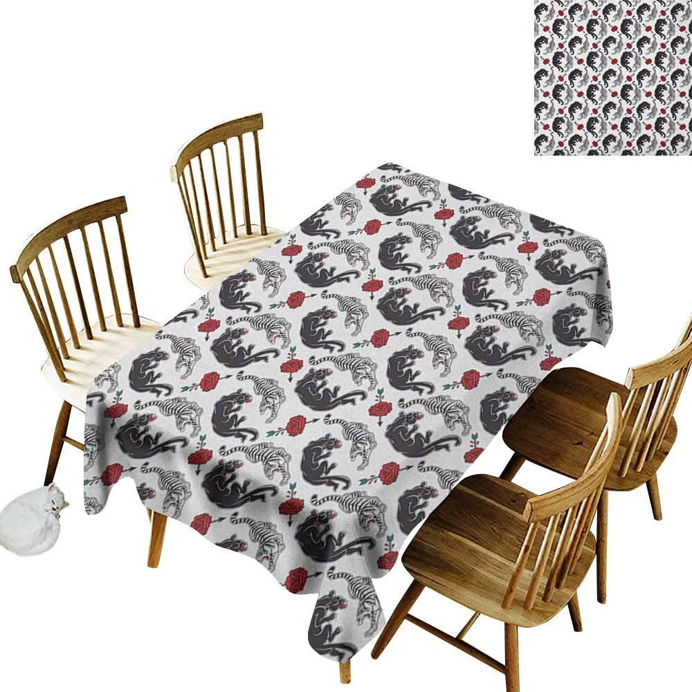 Checkered Rectangular Tablecloth W60 x L84 Romantic Wild Cats Passion Theme Lovers Valentines Rose Petals Arrows Eros Black Pale Grey Vermilion Great for Party More