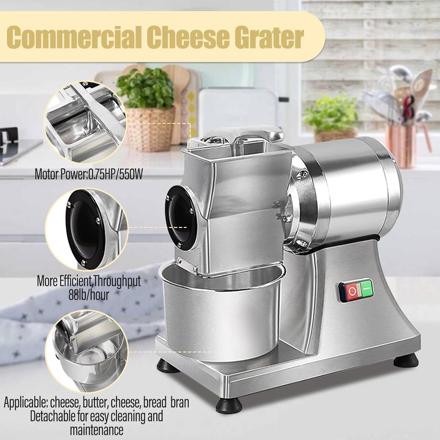 Electric Cheese Grater For Block Cheese Shredder 88 Lbs/Hour Commercial Cheese Grater Diner Heavy Duty Food Shredder Electric Cheese Graters Machine (not be julienned or cut into strips)
