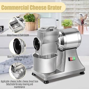 Heavy Duty Electric Cheese Grater - 88 lbs/hr Commercial Block Cheese Shredder Machine for Diner and Restaurant Use - Efficient Food Grating (Not for Julienning)