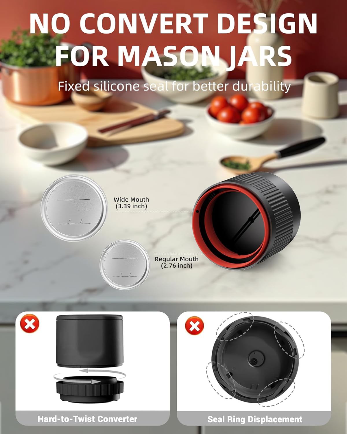 Mason Genie Vacuum Sealer Kit, Electric Mason Jar Vacuum Sealer Kit, Cordless Automatic 3-in-1 Vacuum Sealer with External Vacuum Pump, Airtight Food Preservation System for Dry & Moist Storage