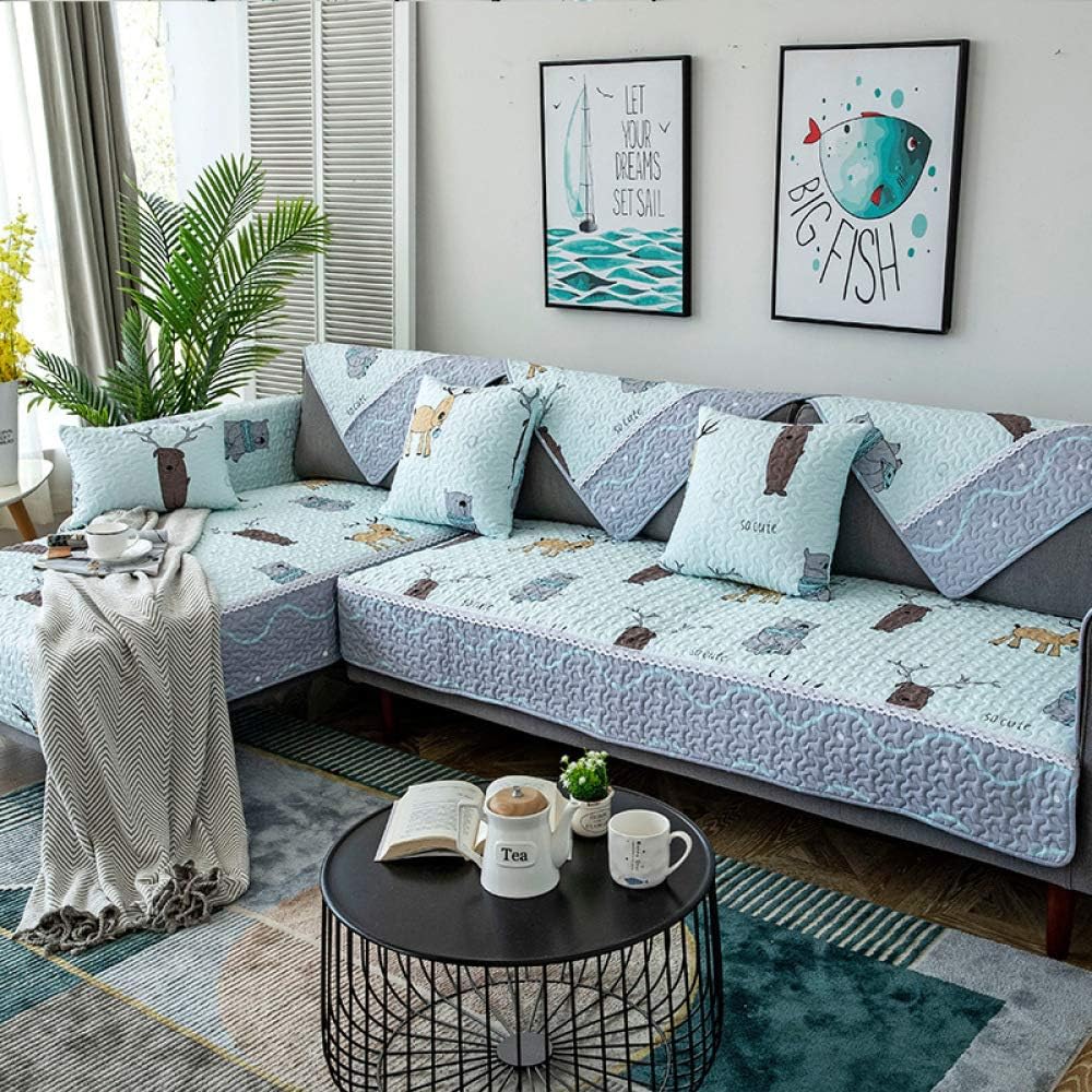 Nordic Sofa L Shape Sofa Slip Couch Chaise Longue Loveseat Furniture Protector Anti-Slip Stain Resistant Machine Washable Modern Corner Living Room Sofa s Grey-90x180cm/35x71(Blue1 90x160cm/35"x63"