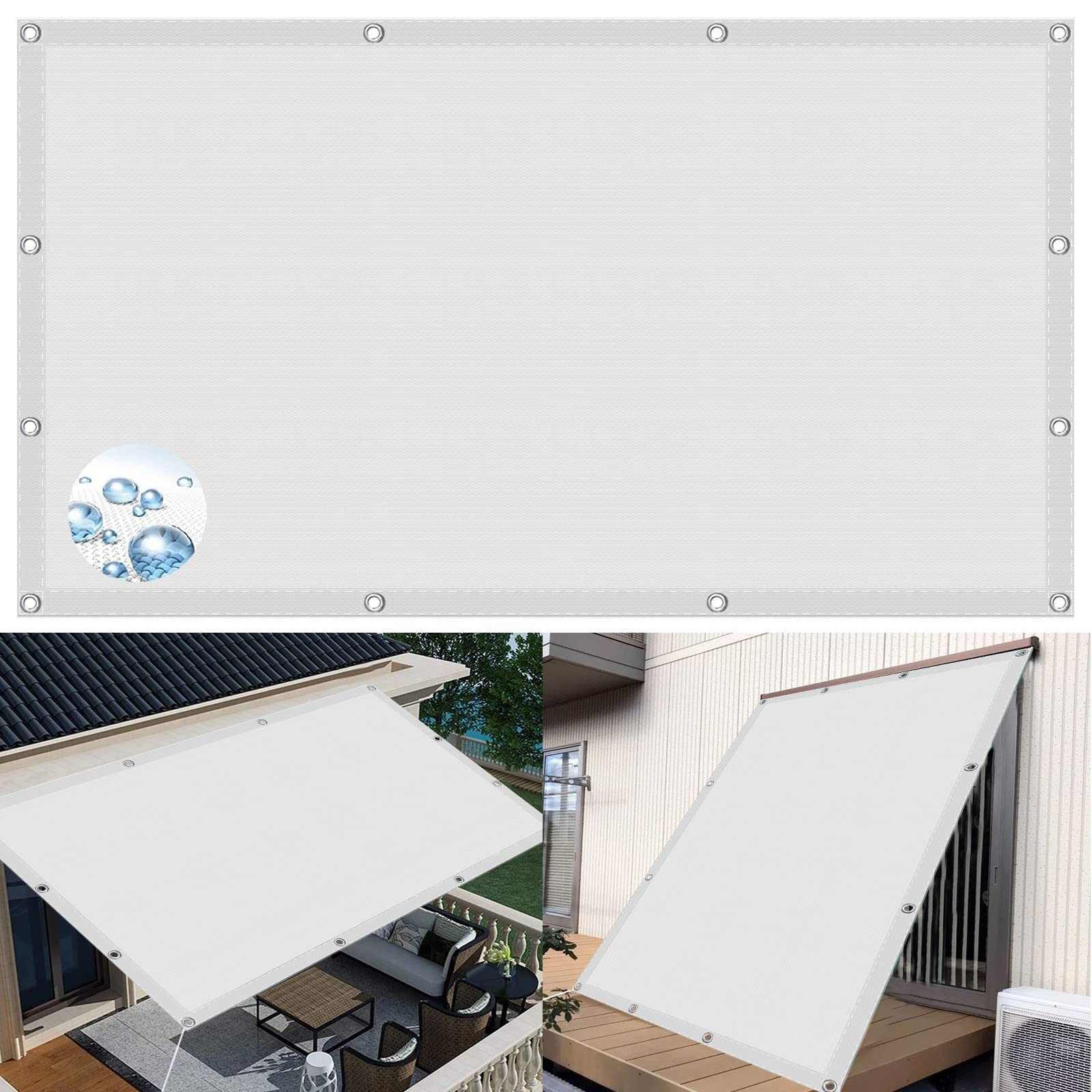 Voile d'ombrage rectangle 2x5 m anti-UV 98% en tissu PES blanc résistant