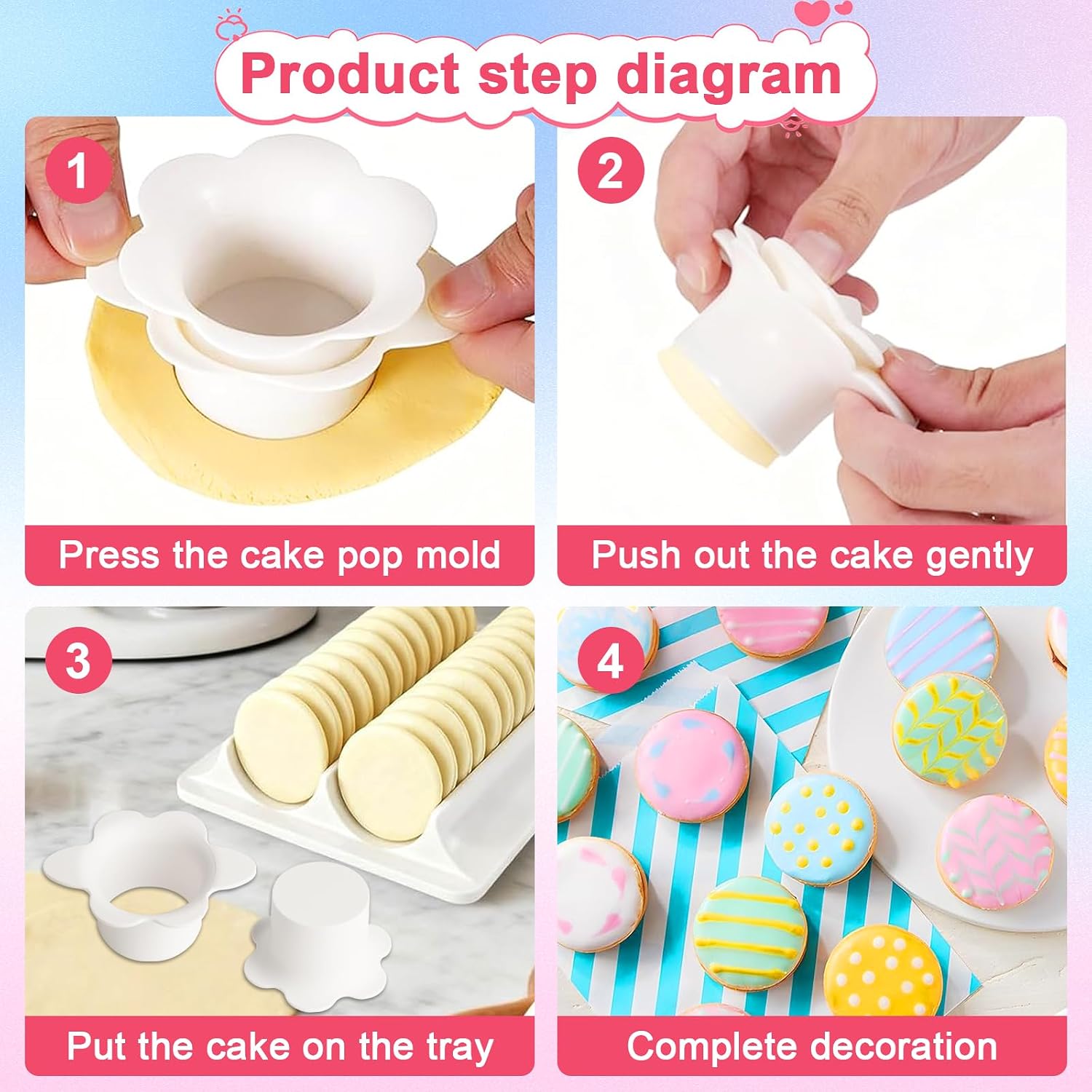 Cake Pop Molds with 1.5Inch Tray, 3D Printed Round Cake Pop Cutter & Pusher