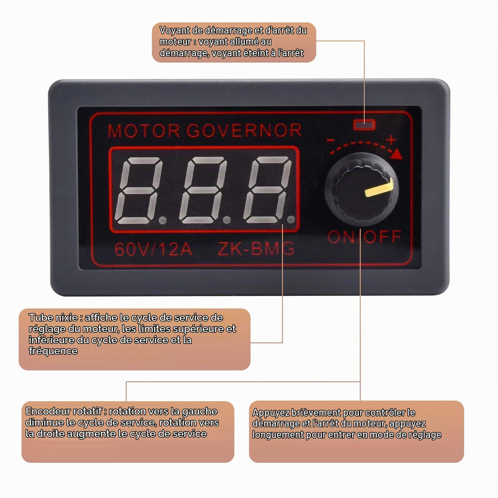 Régulateur de vitesse PWM DC 12V 24V 60V 500W Contrôleur de vitesse de moteur Régulateur de contrôle de vitesse de moteur électrique avec module de pilote de générateur de signal PWM