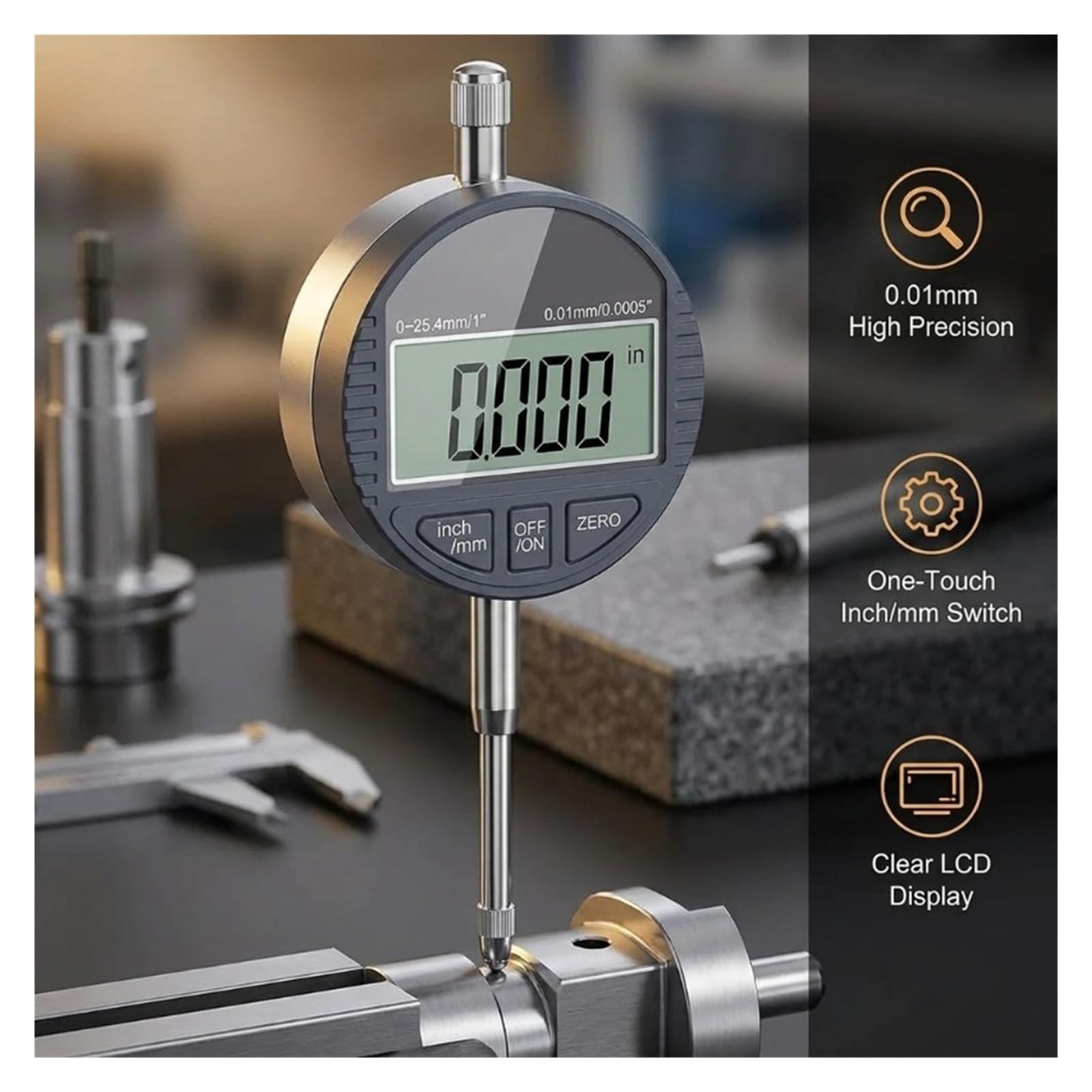 Indicateur à cadran, Jauge de plage 0-12.7mm, indicateur à cadran numérique, outil précision, outils test