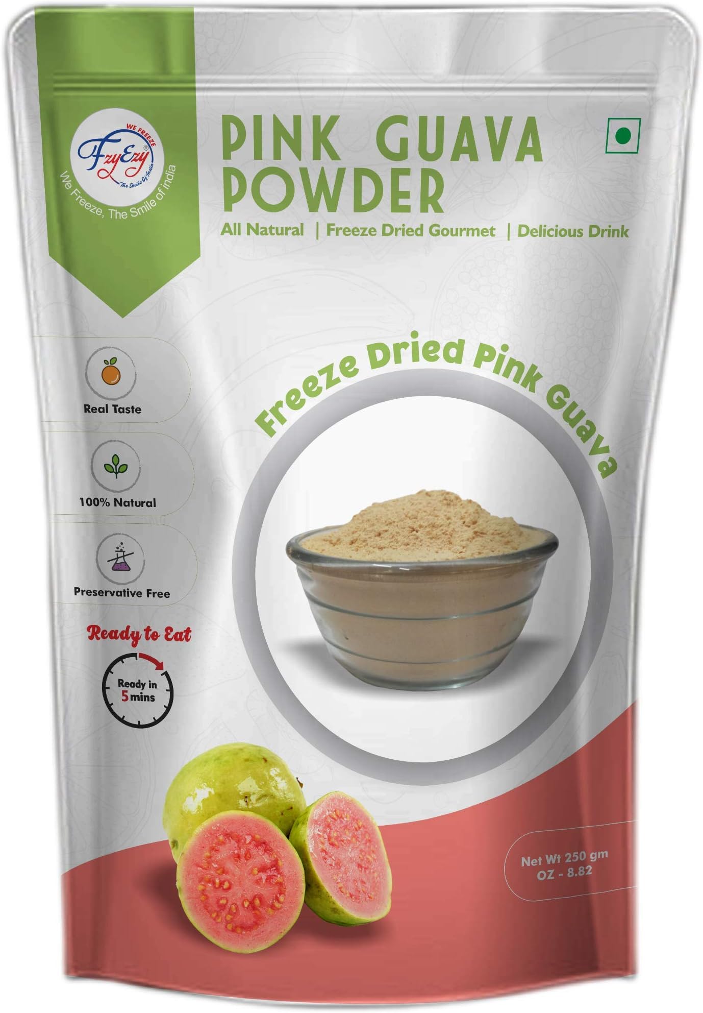 FZYEZY Freeze Dried Pink Guava Powder for Kids and Adults| Camping Vegan Snacks Dried Fruit Powder| Survival Food| Freeze Dried Fruit Powder |Pantry Groceries dehydrated Powder| 250 GM